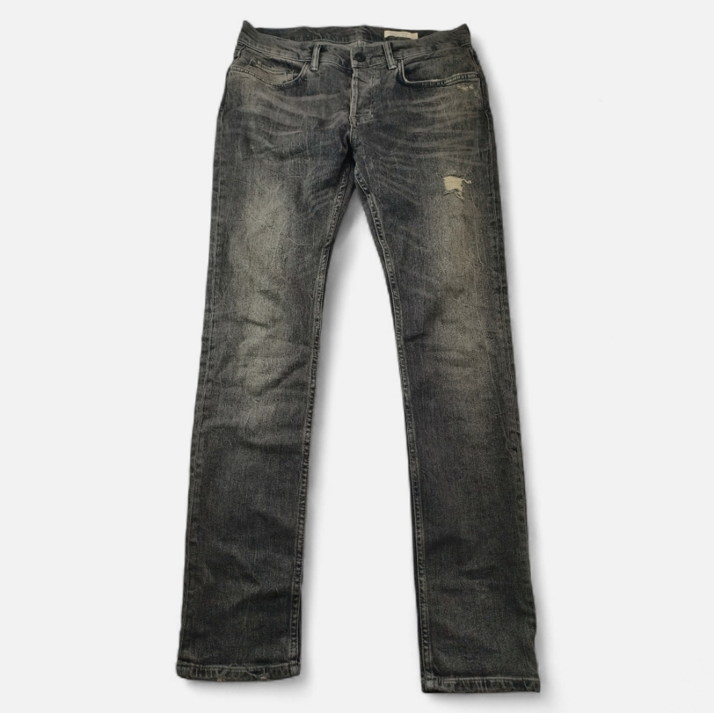 AllSaints Cigarette Men W32 Jeans Washed Black Distressed Slim Button Fly Street